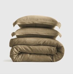 Quince European Linen Flange Charcoal Duvet Cover & 2 Shams! King/ Cal King(182)